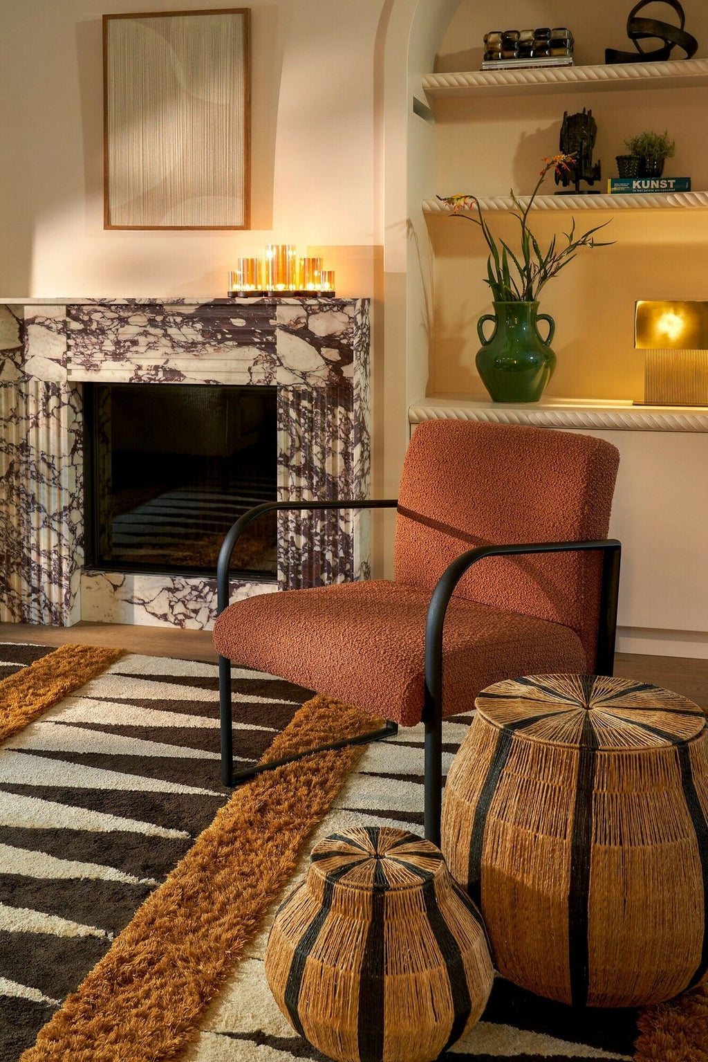 Modern Armchair with Bouclé Upholstery